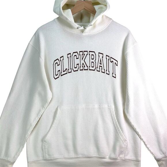 David Dobrick Unisex Thermal CLICKBAIT Hoodie Cream Pullover Kangaroo Pocket Med - Picture 1 of 11